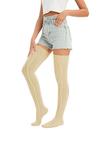 Image of YELAIVP Women's Thigh High Socks Over Knee Cable Knit Boot Stockings Winter Long Warm Leg Warmers