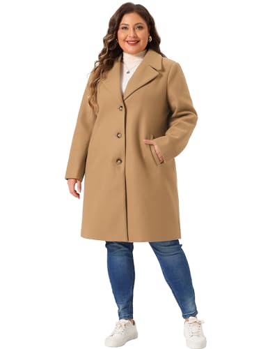 Agnes Orinda Plus Size Winter Coat for Women Mid Length Notch Lapel Single-Breasted Pea Coat Jackets Trendy Dressy 20253