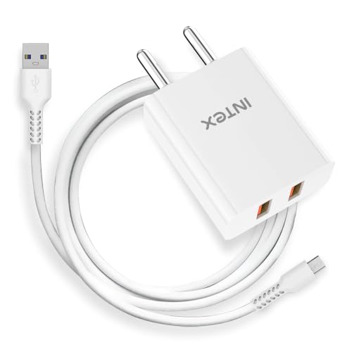 Intex Bolt Quick 65W QCPD Dual Port Output (USB + Type-C), Ultra-Fast Charging Adaptor, Laptop Compatible, Compact & Lightweight, All iPhones, Android, Laptops, Macbooks- White