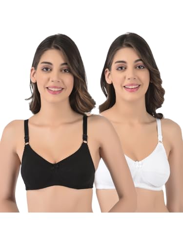 Image of Softline Women's Cotton Blend Wire-Free Non-Padded | Full Coverage Bra Combo | Comfortable & Breathable Everyday Wear (Pack of 2)