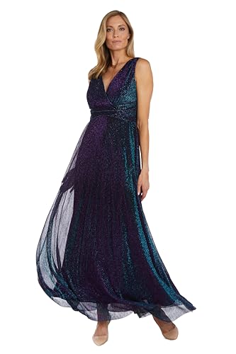 Image of Long Sleeveless Sculpt Waist Iridescent Mesh Dress W /V-Neckline