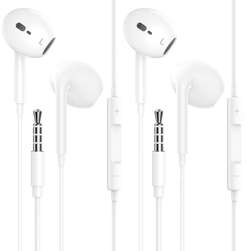 2 Pack 3,5 mm Kopfhörer mit Kabel, In-Ear Kopfhörer für Samsung, Noise Cancelling Ohrhörer mit Mikrofon und Lautstärkeregler Kompatibel mit iPad, MP3/4, Huawei, iPhone 6/5/SE, usw 3.5mm Audiogeräte
