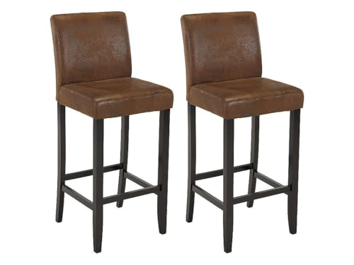 Vente-unique - Lot de 2 tabourets de Bar Santos - Microfibre Aspect Cuir Vieilli - Pieds Bois foncé