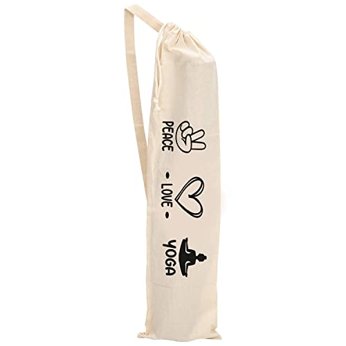 ThePrintFactory Peace Love Yoga Cotton Yoga Mat Bag/Cover with Shoulder Strap - Cotton Material (Off White)