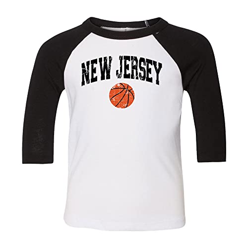 Basketball New Jersey Kids Three-Quarter Raglan Sleeve Baseball Shirt Toddler 2T White/Black