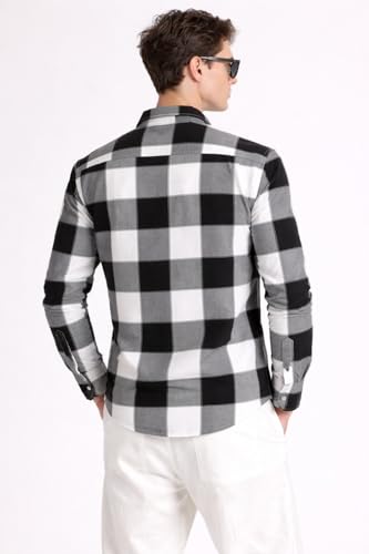 Image of FALCONWEAR Men's Cotton Checkered Casual Shirt Black and White Buffalo Plaid Button Down Full Sleeve Regular Fit Stylish for Boys and Men