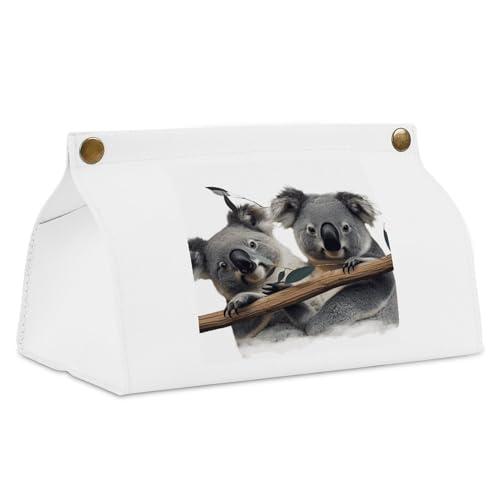 Funny Koalas White Tissue Box Cover Rectangle PU Leather Cover for Tissue Boxes Modern Tissue Holder for Bathroom Office Tissue Holders Decorative Cute Napkin Holder for Kitchen Bedroom