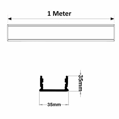 Image of (35x35mm LED Strip Light 1Meter Aluminium Rectangular Surface Profile Light Channels with Diffused Cover, End Caps and Mounting Clips Without LED Straight Linear - Pack of 1
