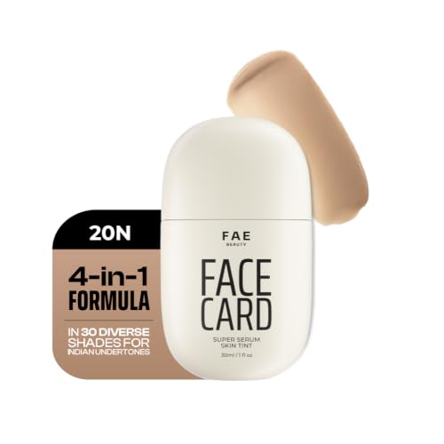 Image of FAE Beauty Face Card 4-in-1 Super Serum Skin Tint | Hydrates, Primes, Provides Coverage & Protects with SPF | Lightweight, Dewy Finish | 30 Shades for Indian Skin Tones | Shade - 20N - Neutral