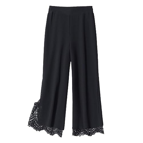 Lace Stitching Trousers Comfortable Ladies Pants Wide Leg Elastic Waist Lace Stitching More Elastic Waist Pants
