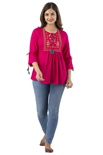 Image of DMP FASHION Women's Rayon Classic Heavy Embroidery Top with Beautifull Tassels at Front and on Both Sleeves