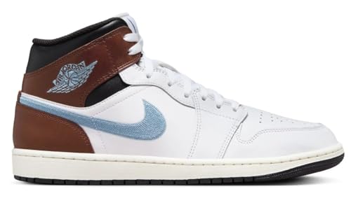 Nike Air Jordan 1 Mid SE Men's Shoes (FQ7831-142, White/Black/Sail/Blue Grey) Size 10.5