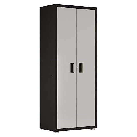itbe Home Ready-to-Assemble Steel Storage Cabinet, Tall Kitchen Cabinet w/ Lock Key, Two Doors Garage Cabinet for Office, Classroom, Removable Shelf, Pivot Hinges, 18.2"L×30.3"W×5.4"H (Black and Grey) Cover