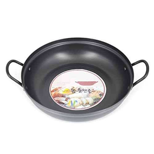 HOOLRZI Paella de aleación de aluminio para mariscos engrosados, pequeña y caliente, coreana, doble oreja, mariscos, cocina, herramienta de cocina