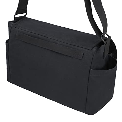 Whiteduck Canvas Messenger Bag-Multi Pocket Cotton Canvas Shoulder Crossbody Sling Vintage Military School Laptop Bag Satchel (17.5"X 12"X 5",Black) #TOP1