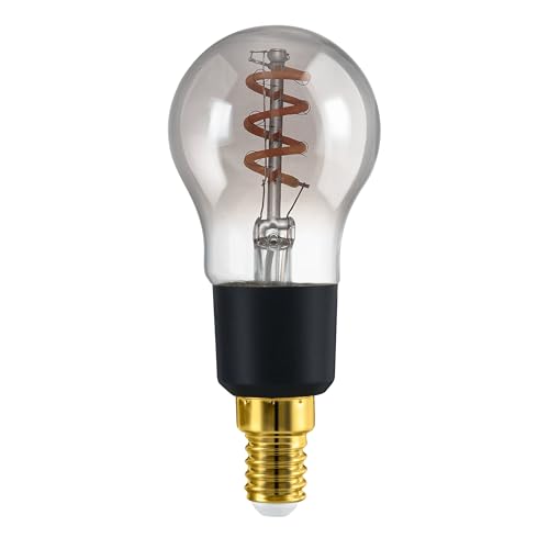 Eglo connect.z Bombilla decorativa led E14 para hogar inteligente, P45, ZigBee, control por voz mediante aplicación y Alexa, regulable, blanco cálido, 4 vatios, vintage de cristal ahumado, negro
