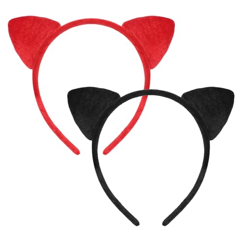 YQQYG Katzenohren Haarreif 2 Stück Cute Katzenohren Haarband, Süßes Plüsch Stirnband mit Weichen Ohren, Haarschmuck für Kinder, Damen Cosplay, Kostümpartys, Themenpartys(Schwarz,Rot)