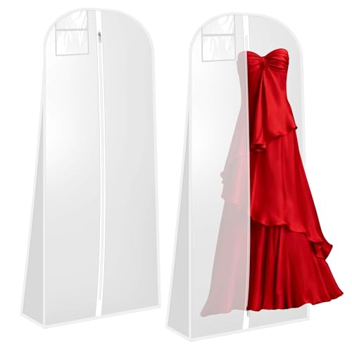 2 Pièces Housse Robe de Mariée, 180 cm Housse Robe Longue, Housse Vetements à Suspendre respirante à fermeture éclair, adaptée aux robes de mariée,robes de...