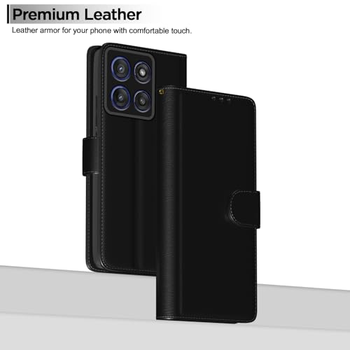 Image of Pikkme Flip Cover for Motorola Moto Edge 60 Stylus 5G Leather Finish | Inside TPU with Card Pockets | Wallet Stand and Shock Proof | Complete Protection Flip Case(Black)