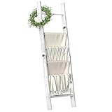 Honest Blanket Ladders for The Living Room, 6-Tier Blanket Holder, Wall-Leaning Blanket Rack, Ladder Shelves, Wooden Quilt Ladder, Farmhouse Decor, White