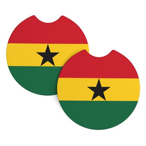 WZYCWB Lot de 2 sous-verres à motif drapeau du Ghana pour intérieur de voiture, 6,9 cm, adaptés à la plupart des voitures, camions, SUV