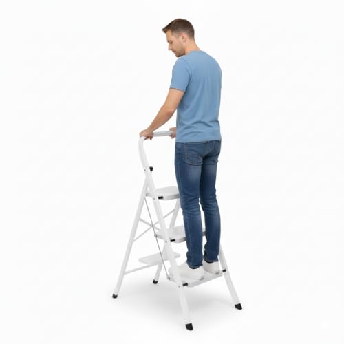 Stanz (TM) 3 Step Ladder, Folding Step Stool with Wide Pedal, 500lbs Sturdy Steel Ladder, Convenient Handgrip, Lightweight, Portable Steel Step Stool by Stanz - Image 5