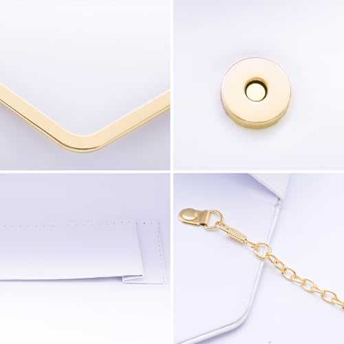 Larcenciel Pochettes et Clutches Femme, Sac a Main Femme Élégant en Cuir Blanc avec Chaîne Détachable, Pochette Ceremonie Mariage Chic Sac Soiree, Bandoulière Clutch Sacoche pour Fete Bal Voyage – vue 3