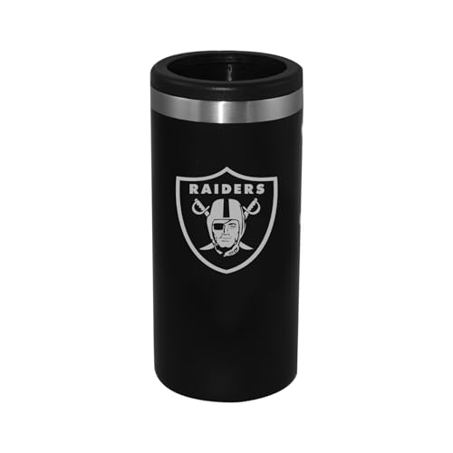 The Memory Company Officially Licensed Personalized 12oz Black Stainless Steel Slim Can Holder,LVR - Las Vegas Raiders
