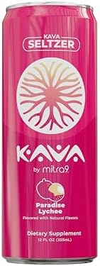 Mitra9 | Paradise Lychee Kava Seltzer - Sparkling Relaxation Drink | 4-Pack | Non-Alcoholic Alcohol Alternative | 500mg Kava Root Extract | Low Calorie, Plant Based Stress Relief | 12 fl oz Cans