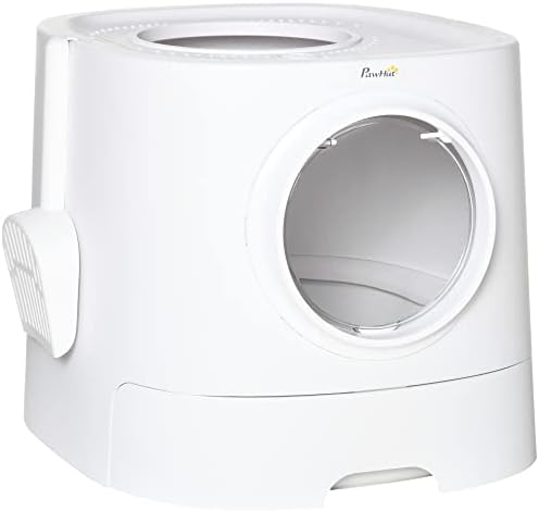 PawHut Cat Litter Box Portable Pet Toilet Fully Enclosed Kitten Pan w/ Scoop, White