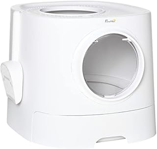PawHut Cat Litter Box Portable Pet Toilet Fully Enclosed Kitten Pan w/ Scoop, White