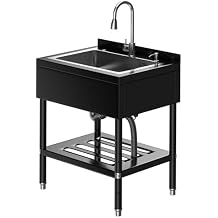 Stainless Steel Utility Sink, 31.1" 22" 37.8" Freestanding Laundry Tub for Kitchen, Bathroom, Garage, Basement | Includes Hot/Cold Plumbing, Hoses & Drain Kit