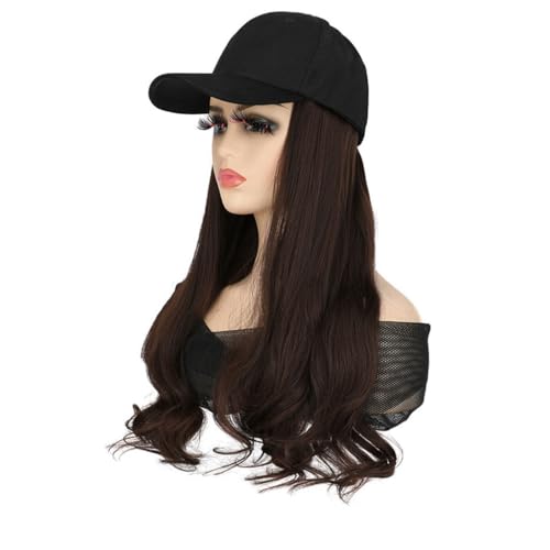 JUNXIAN Wig Cap Hat Wig Fashion Breathable Peaked Cap Long Curly Wig Women's Synthetic Wig Women's Fashion Wig Hat Wig Hat(B)