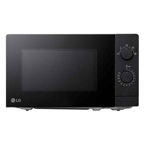 LG MS2082F Solo-Mikrowelle mit 700 W, 20 L Kapazität, 439 mm Breite. Intuitive Doppel-Drehregler, helle LED-Innenbeleuchtung, Auftaufunktion, minimalistisches Design mit Vollglastür, Schwarz.