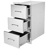 VEVOR Outdoor Kitchen Drawers 16' W x 28.5' H x 20.5' D, Flush Mount Triple Access BBQ Drawers with Stainless Steel Handle, BBQ Island Drawers for Outdoor Kitchens or BBQ Island Patio Grill Station