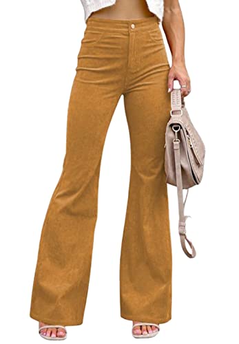 CHARTOU Women Bell Bottom Corduroy Pants Flare Pants High Waisted Wide Leg Palazzo Lounge Pants