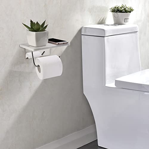 Toilet Paper Holder With Natural Marble Shelf For Bathroom Washroom,Wall Mounted Tissue Holder Suitable For Mega Roll (Middle 7.87 * 4.72 In, Brushed Nickel) #TOP5