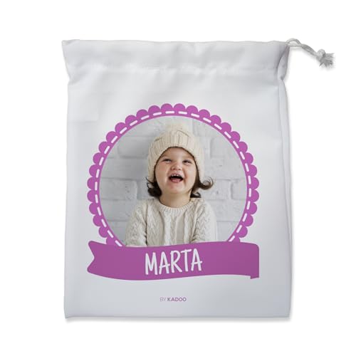 Bolsa Merienda Personalizada Infantil Lazo Bandera Con Foto Y Nombre | Vuelta al Colegio/Guardería (Rosa)