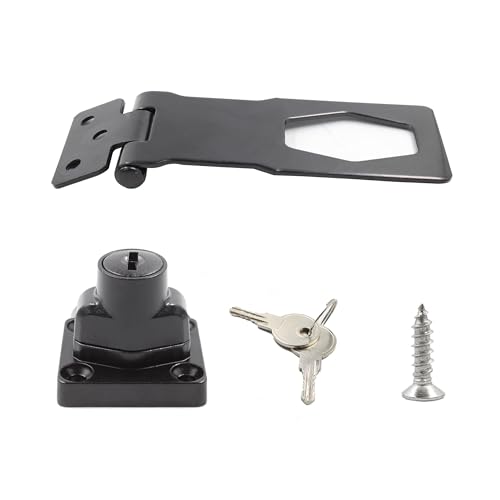 Image of 2PCS Keyed Hasp Lock, 4'' Zinc Alloy Hasp Latches, Black Twist Knob Keyed Locking Hasp for Cabinet Small Door