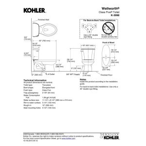 Kohler-KOH3998-0-128-GPF-Two-Piece-Elongated-Toilet-with-12-Rough-In-from-the-Wellworth-Collection-White Kohler KOH3998 0 128 GPF Two Piece Elongated Toilet with 12 Rough In from the Wellworth Collection White