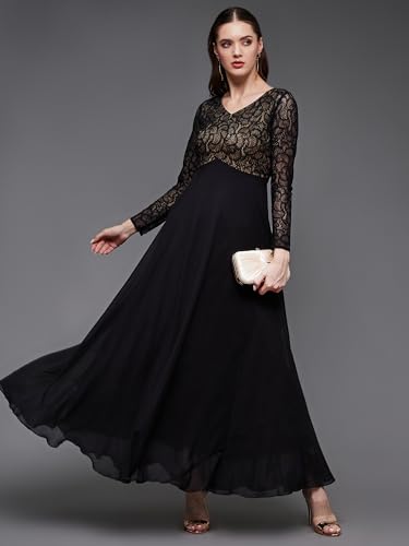 Image of Miss Chase Women's Floral Printed Relaxed Fit V-Neck 3 /4th Sleeve Maxi Dress