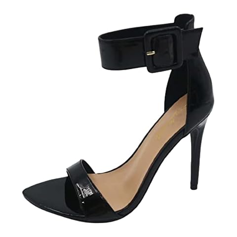 Anne Michelle Women's Open Toe Stiletto Heel Sandals Ankle Strap High Heel Sandals Anomaly 05 Black Patent 8 Cover