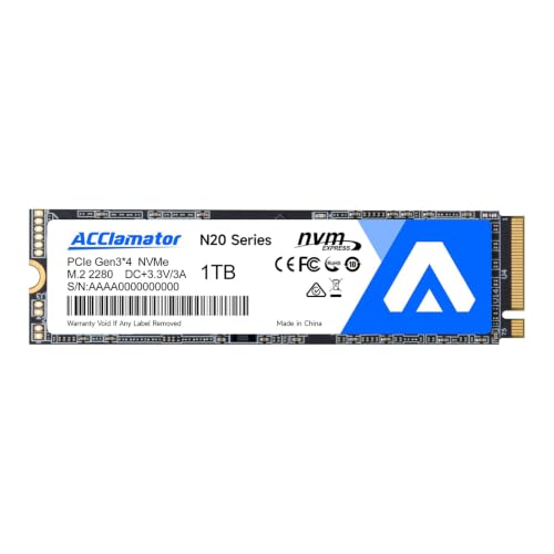 Image of Acclamator 1TB SSD NVMe M.2 2280 PCIe Gen3x4 Internal Solid State Drive, Read Up to 2500MB /s with 3D NAND Flash Compatible with Laptop & PC Desktop N20