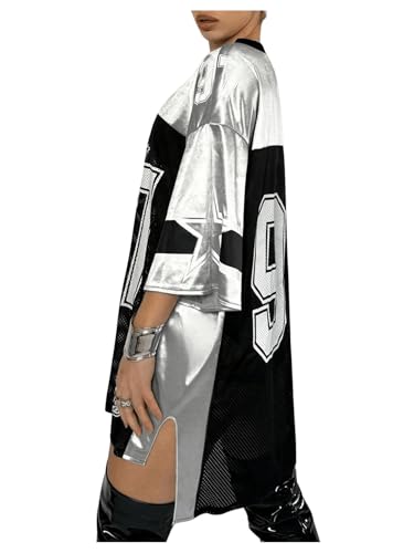 Verdusa Women's Oversized Jersey Sheer Mesh Mini Dress Half Sleeve V Neck T Shirt Dress3