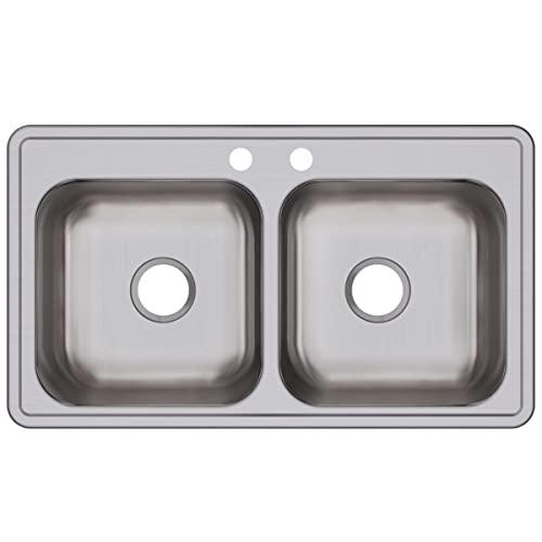 Image of Elkay Dayton Stainless Steel 33 inch x 19 inch x 8 inch, 2-Hole Equal Double Bowl Drop-in Sink