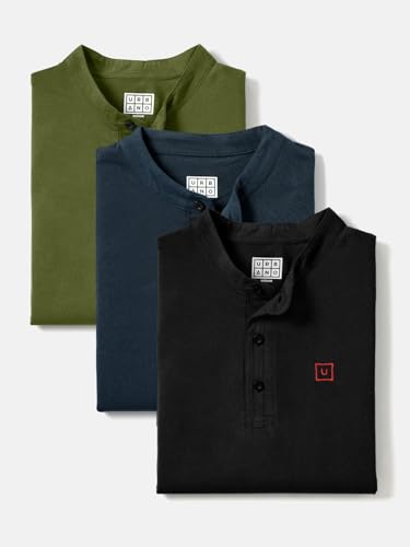Image of Urbano Fashion Men's Multicolor Solid Mandarin Collar Slim Fit Cotton T-Shirt Pack of 3