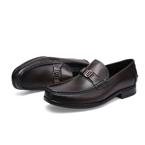 Formal Men’s Dress Loafers Classic Leather Buckle Slip-On Penny Shoes Business Wedding Dress Shoes Driving Moccasins for Men, Coffee, 8.5 - image 6