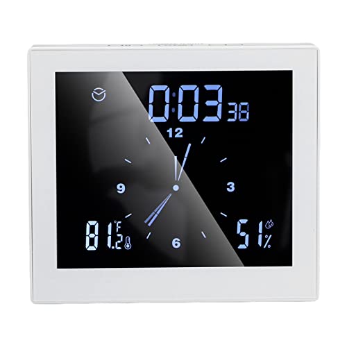 Alvinlite Shower Clock Waterproof,Digital Bathroom Clock with Alarm Indoor Temperature Humicity,Large Lcd Display Kitchen Wall Timer Touch Screen, Countdown Timer,Suction Cup Hanging Hole Stand(White)