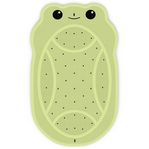 Image of Upgraded Kids Bathtub Mat Non Slip, Low-Odor Natural Rubber Bath Mat with Strong 18mm Suction Cups, Flat Non-Slip Surface, 30"x18" Cute Frog Design, Shower Mat Fast Draining for Smooth Tubs, Green