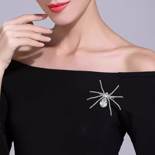 Image of Victorian Style Mother of Pearl Body and Micro Pave Spider Brooches Pins Silver Tone Goth Accessories Pins for Backpacks Aesthetic